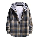 Kariertes Hemd Jacke Herren Regular-Fit Langarm Freizeit Karohemd mit Kapuze Mantel Oversize Streetwear Männer Hoodie Hemd Langarm Plaid Freizeithemd Colorblock Trend Karo Shirt Winterjack