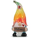 Garten Hof Gnom Statue Große Harz Gnom Solar LED Dekorative Lichter Outdoor Figur für Terrasse, Rasen, Hof, Einweihungsfeier Ornament Geschenk (Welcome GNOME)