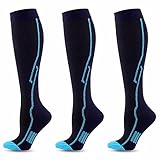 JJGS Kompressionssocken für Männer Frauen 3 Paare, Kälberdruckstützstrümpfe, Knie hoch, 20-30mmhg, für Sport, Laufen, Flug, Reisen, Krankenschwester, Schwanger Purple-L/XL