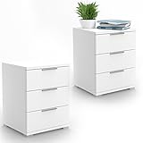VICCO Nachtschrank 2er Set Kommode Nachttisch Schrank Schublade Ablage Schlafzimmer (Weiß)