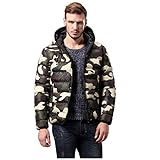 Lomelomme Steppjacke Herren Camouflage Jacke Baumwolle Übergang Jacken Herbst Stehkragen Kapuze Kapuzenjacke Leichte Outdoor Puffer Jacket Gepolstert Übergangsjack