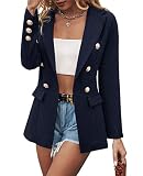 MIRACMODA Eleganter zweireihiger Damen-Blazer für Arbeit und Büro, langärmelig, enganliegend, mit Tasche, dunkelblau, XX-Larg