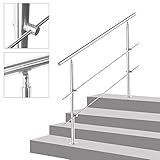 Geländer Edelstahl Handlauf Treppengeländer Innen und Außen, 2 Pfosten, 100cm, mit 2 Querstreben für Treppen, Brüstung, Balk