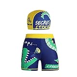 Jungen Badekappe mit Cartoon Print + Badehose Zweiteiliger Anzug Baby Schnell Trocknender Klassischer Badeanzug mit Stretch Fun Muster Kinder Sommer Strand Retro Lässiger Süßer Badeanzug