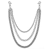 KingYH 1 Stück Hosen Kette Triple Chains Metall Cowboy-Kette mit Haken Dekorative Geldbörsen Kette Gliederkette für Männer Frauen Hip Hop Style Jeans Hose Kette Brieftasche Kette-Silb