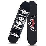 D&XQX Totenkopf-Skateboard, komplett 31x8 Zoll Doppel-Kick-Trick-Skateboard Cruiser Penny Anfänger Longboard mit Ahorndeck Erwachsene Jungen auch Mädchen Skateb