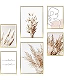 Heimlich® Premium Poster Set mit Bilderrahmen Aluminium Gold | Stilvolles Set mit passenden Bilder als Wohnzimmer Deko | 2 x DIN A3 & 4 x DIN A4 - ca. 30x42 & 21x30 | » Pampas Boho Beige «
