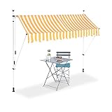 Relaxdays Klemmmarkise, Balkon Sonnenschutz, einziehbar, Fallarm, ohne Bohren, höhenverstellbar, 250 cm breit, gelb g