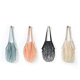 Mehrfarbig Cotton Einkaufsnetz Netzbeutel mit Langer Griff, Dasongff Wiederverwendbar Einkaufstasche Netze Tasche Kartoffelsack, Tragbar Netzbeutel Frucht Speicher Einkaufstasche (Rosa, 38 * 48.2cm)
