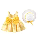 Hirolan Bekleidung 3 Stück Kleinkind Baby T-Shirt+Shorts Kurze Hosen +Sonnenhut Kind Mädchen Outfits Kleider Blumen Weste Sommerkleidung Chiffon Strampler Spielanzug (100, Gelb11)