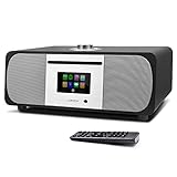 Kompaktes Hi-Fi-Stereo-Musiksystem, DAB-Radio, CD-Player, WLAN-Internet-Radio, Spotify Connect, Bluetooth, UKW-Digitalradio mit Fernbedienung, Dual-Uhr-Alarme (schwarze Eiche)