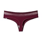 shengli Damen Spitze Tanga Niedrige Taille Strings Hipster Unterwäsche Unsichtbarer Tief Sitzender String (Weinrot,M)