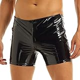 inhzoy Herren Boxershorts Lack Optik Shorts Hot Pants mit Zwei Reißverschluss Glänzend Ledershorts Slim Fit Clubwear Party Schwarz L