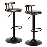 UKMASTER Retro Barhocker 2er Vintage Barstuhl 60-80cm Höheverstellbar 360° Schwenkbar Tresenhocker mit Fußstütze Lehne für Bar Bistor Café Kü