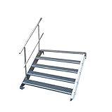 Stahltreppe Industrietreppe Aussentreppe Treppe 5 Stufen-Breite 140cm Variable Geschosshöhe 70-105cm mit einseitigem G