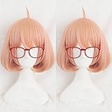 Beyond the Boundary Kyoukai no Kanata Kuriyama Mirai Short Orange Pink Cosplay Costume Wig + Track + Cap