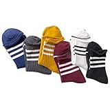 Fnho 6 Paar gestreifte Röhrensocken, einfarbige Retro-Curlsocken,Gemischt,Einheitsgröße,Neuheit Baumwolle Socken,Flauschig Stoppersock