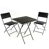Nexos 3er Set Garnitur Tischset mit 2 Stühlen 1 Tisch Balkonset in Rattan-Optik Schwarz Bistroset klappbar Garten Terrasse Balkon Kunststoff Metallgestell Robust Wetterfest Stabil Pfleg