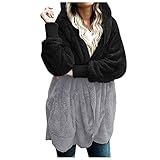LOPILY Jacke Damen Teddymantel ohne Knopfleiste Damen Kuschelige Kapuzenjacke Winter Fleecejacke Warm Lange Laufjacke Damen Wasserdicht Atmungsaktiv Alltag Freizeitjacke Daunenmantel (Gray, S)