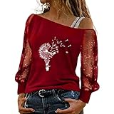 Tunika Damen Grün Top Mint Hole Shirt Off Shoulder Top T-Shirt Oversize Hosen GrößE Flanellhemd Damen Blusentop Damen Tunika 48(B6 - Red, XX-Large)