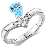 CHXISHOP 925 Sterling Silber London Blue Topas Damen Solitär Ring für Frauen Mutter Frau Mädchen Blau 8#