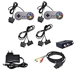 DARLINGTON & Sohns Komplett Set 2 Stück Controller + Verlängerungskabel + TV Scart Kabel + Netzteil für Nintendo SNES Super Nintendo Kabel Set Controller Verlängerung Gamepad Ex