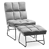 MCombo Sessel mit Hocker, Relaxsessel für Wohnzimmer, moderner Fernsehsessel Loungesessel Stuhl, Samt, 0014 (hellgrau)