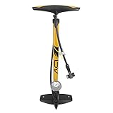 BV FahrradPumpe, Ergonomische Standpumpe mit Barometer und Intelligentem Ventilkopf, 11 Bar, automatisch Reversibel, Presta und Schrader, gelb