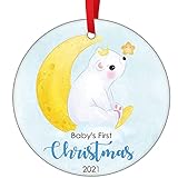 Baby's First Christmas Ornament 2021 Eisbär Baby Ornament Mein erster Weihnachtsbaum Ornament Weihnachten Hängende Dekoration Keramik Ornament Geschenk für Baby Neue Eltern Groß