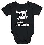 MoonWorks Kurzarm Baby-Body mit Aufdruck Mini Rocker Totenkopf Bio-Baumwolle schwarz 3-6 M