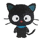 Dosige Aufnäher Applikation mit Pailletten für Mädchen Shirt Jeans Kleidung Katze Kätzchen Muster 21x18cm Schw