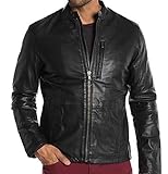 Herren Cowboy Lederjacke im Westernstil mit stylischem Design in Schwarz Eine Reißverschlusstasche auf der linken Vorderseite der Jacke Leder kein Einlaufen Gr. XX-Large, Schw