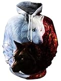 ALISISTER 3D Galaxis Wolf Hoodie Kapuzenpullover Unisex Lustig Muster Hooded Sweatshirt Herbst Winter Jungen Frauen Pullover Hoodys mit Pockets XXL