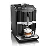 Siemens Kaffeevollautomat EQ.300 TI351509DE, für viele Kaffeespezialitäten, Milchaufschäumer, Keramikmahlwerk, OneTouch-Funktion, Heißwasserfunktion, Antikalk, automatische Reinigung, 1300 W, schw