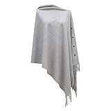 CARCOS Damen Poncho Schal mit Knöpfen Fransen Cape Decke Kaschmir-Mischung Weich Warm Multifunktion für Frühling Herbst Winter Hellg