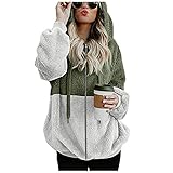 Damen Fleecejacke Teddy-Fleece Plüsch Jacke Leicht Mit Kapuze Warm Reißverschluss Kapuzenpullover Winter Warme Kapuzenjacke Zip Up Hoodie Jacke Outdoor Sweatjacke Sweatshirt Pullover F