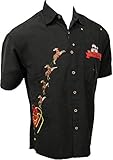 Bamboo Cay Herren bestickt Peekaboo Santa Button Down Weihnachten Shirt - Schwarz - X-Groß