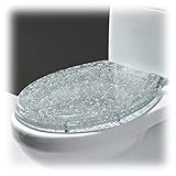 WC-Sitz Soft Close, ovaler Glitzer-WC-Sitz mit Schnellverschluss ist leicht zu reinigen, Badezimmer-Harz-WC-Sitz (Farbe: Gold-Glitter) (Silber)