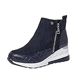 LULUZ Damen Stiefeletten Ankle Boots Runder Zehenpartie Keilabsatz mit Seitlichem Reißverschluss Damenstiefel Modische Outdoor Bequeme F