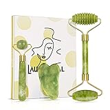 【3 Stück】 Jade Roller & Gua Sha-Massage-Kits, LauCentral natürliche Anti-Aging-Gesichtsrolle für Eye Puffess-Behandlung, Hautstraffung, verjüngtes Gesicht und Hals, natürliches Massag