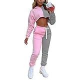 suanret Trainingsanzug Damen Set Winter Tie Dye Langarm T-Shirt Crop Tops Hose Yoga Sportanzug 2 Stücke Set Outfit Loungewear Pyjama Frühlingkleidung (M, K-Rosa)