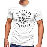 Neverless® Herren T-Shirt See You in Valhalla Valknut Mjölnir Thor Hammer Fashion Streetstyle weiß XL