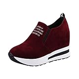 Yowablo Stiefel Damen Schwarz Boots Damen Leder Overknee Stiefel Rot Stiefeletten Damen Braun Overknee Stiefel Weiter Schaft Overknee Stiefel Flach Stiefel Damen Braun (36,Wein)