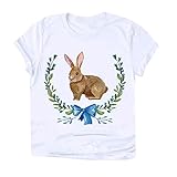 Adamoka Hemd für Frauen Ostern Druck O Ausschnitt OutdoorFashion Shirt Tops, weiß, XXL