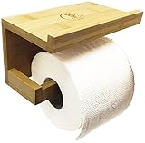 Amezia Décor© Nachhaltiger Toilettenpapierhalter aus Bambus, Klopapierhalter mit Ablage aus Holz ohne Bohren, Papierhalter Selbstklebend für Badezimmer/Toilette,