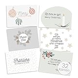 Weihnachtskarten Set (32 Stück) mit unterschiedlichen Motiven - A6 Postkarten für Weihnachten - Eine Christmas Postkarte für jeden deiner Liebsten - Coole Weihnachtspostkarten mit und ohne Sprü