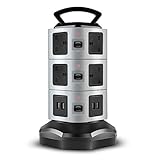 TNP Steckdosenleiste mit USB Überspannungsschutz - 10 AC Steckdose + 4 USB Port Ladegerät Ladestation Netzteil Adapter Multi Socket Stecker Powerstrips Bar Stand Tower, E