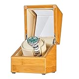 RTYUIO Uhrenbox Einzel-Uhrenbeweger für Automatikuhren Uhrenbox aus Bambusholz mit superleisem Motor Flexible Uhrenkissen Passend für Damen- und Herrenuhren (1+0)