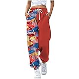 Lässige Sommerhosen Damen Cargo Sporthose Bund Sweatpants Jogginghose Farbblock Loose Fit Freizeithose Baggy Trainingshose mit Modedruck Zweifarbige Schlup