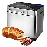 Brotbackautomat 710W Backmeister mit Automatische Zutatenbox, 19 Programme, Edelstahl Bread Maker Vollautomatische mit 15 Stunden Timing-Funktion, Sichtfenster,Die Kapazität beträgt 500g-1000g
